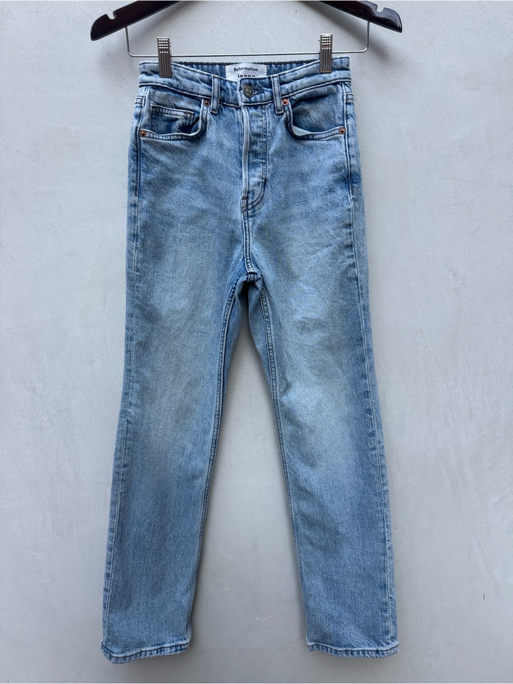 Reformation Cynthia Stretch High Rise Straight Jeans Light Wash 24